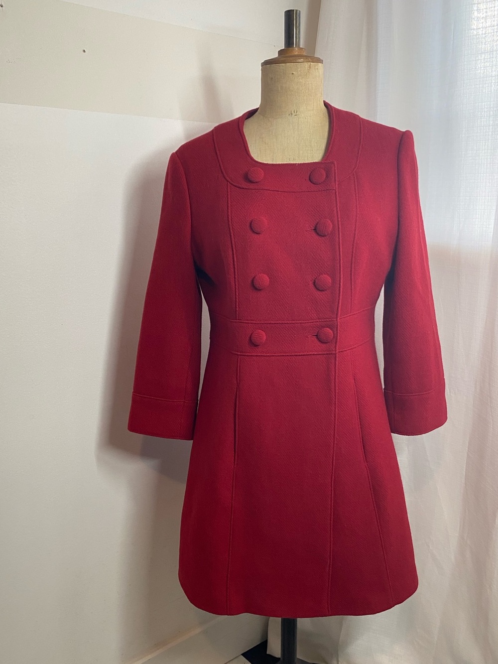 Le Château Women’s M Red 100% Wool Mod Double Breasted Coat
